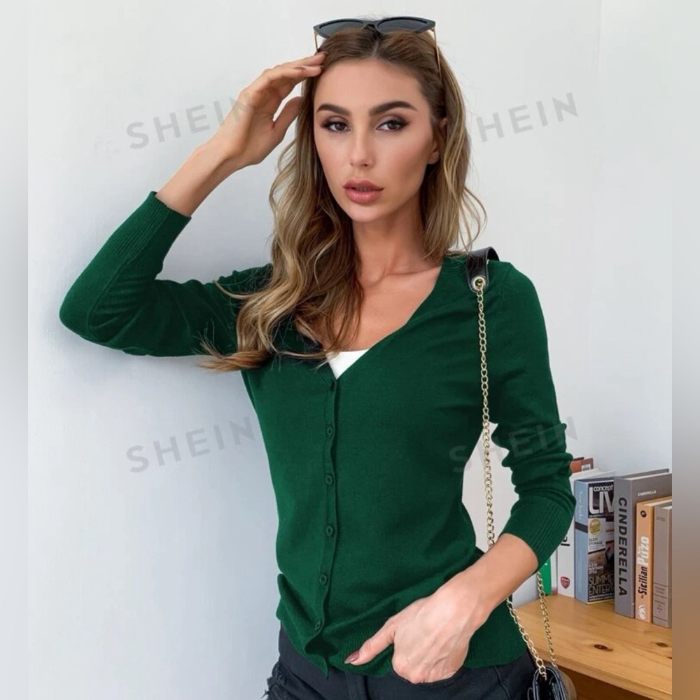 SHEIN - solid button front cardigan - mint green:Lg(SOLD), Dark Green:Lg, Red:Lg